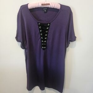 Torrid Women's Purple Short Rolled Sleeves With Black Lace-Up Detail, Size 2X